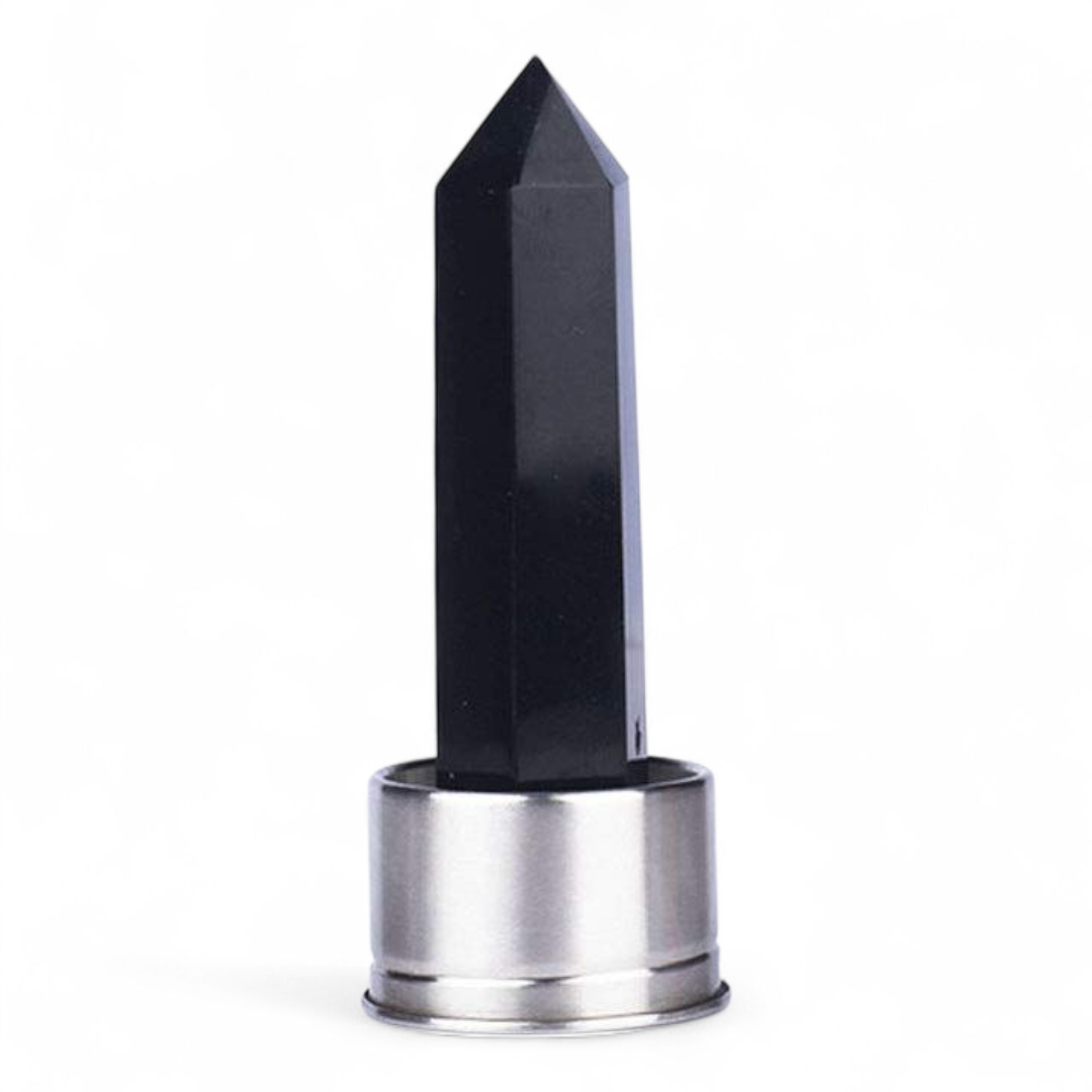 Botella de vidrio con cuarzo obsidiana